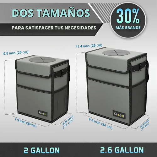 Vista 2 de K KNODEL Basurero para automóvil con tapa, basura para automóvil Gris