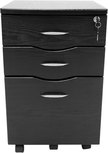 Vista 5 de Archivador rodante de 3 cajones con cerradura, archivador debajo del escritorio con ruedas, soporte para impresora, estante de impresora móvil