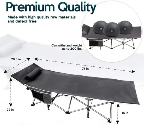 Vista 3 de Zone Tech - Cuna plegable de viaje para exteriores, gris clásico, de alta calidad, ligera, portátil, resistente, para adultos y niños, con bolsillo