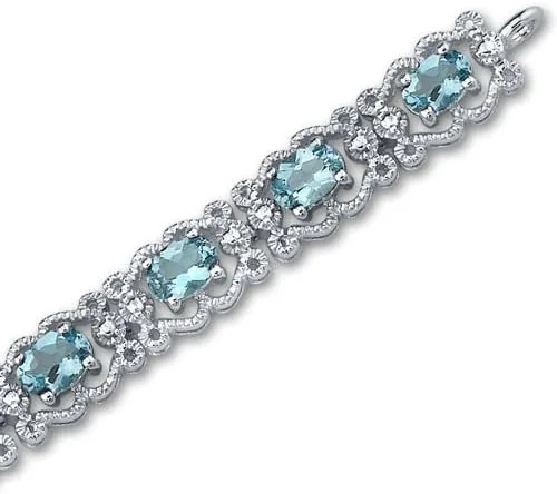 Vista 3 de Peora Pulsera de plata de ley con topacio azul suizo de 8.50 quilates, diseño vintage, Plata de ley, topacio azul suizo