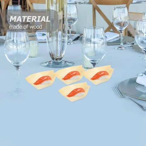 Vista 5 de Hemoton Bandeja de madera para servir sushi de 3 pulgadas, desechable, plato de sashimi japonés, aperitivos, postres, dulces, platos para servir