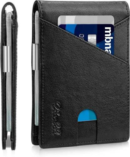 Vista 30 de Zitahli - Billeteras delgadas RFID para hombres, billetera de cuero flexible con clip de dinero, cartera minimalista con bolsillo frontal