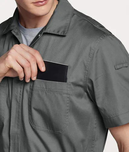 Vista 5 de CQR - Overol para hombre con manga corta, cremallera frontal, múltiples bolsillos, resistente a las manchas y a las arrugas