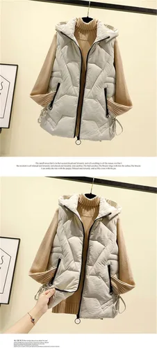 Vista 3 de Chaleco desmontable con cremallera para mujer, primavera, otoño, invierno, moda, casual, para mujer, bonito, cálido, para mujer, ropa exterior