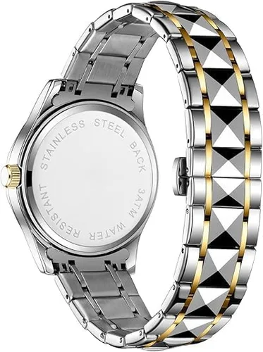 Vista 6 de Gosasa Luxury Men's and Women's Business Diamond Stainless Steel Waterproof Roman Numeral Analog Quartz Watch with Day-Date Calendar, Gold and