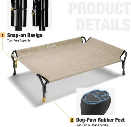 Vista 4 de Veehoo Cama elevada mediana para perro, barandilla, antideslizante, malla Teslin, 35 pulgadas de largo x 26 pulgadas de ancho x 11 pulgadas de alto