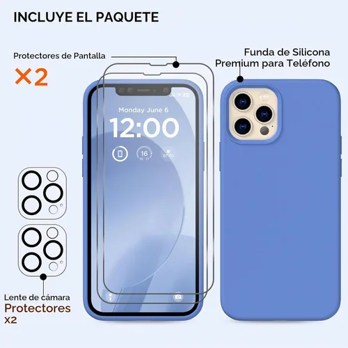 Vista 5 de Funda para iPhone 12 Pro Max, [2 protectores de cámara + 2 protectores de pantalla], funda protectora de silicona de cuerpo completo a prueba