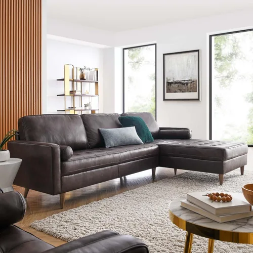 Vista 2 de Modway Valour - Sofá modular de cuero de estilo moderno de 98 pulgadas en color marrón