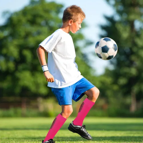 Vista 4 de ZEPOHCK Calcetines deportivos de fútbol para niños, 2 pares de calcetines hasta la rodilla para jóvenes y niñas para talla de zapato de 3 a 6.5