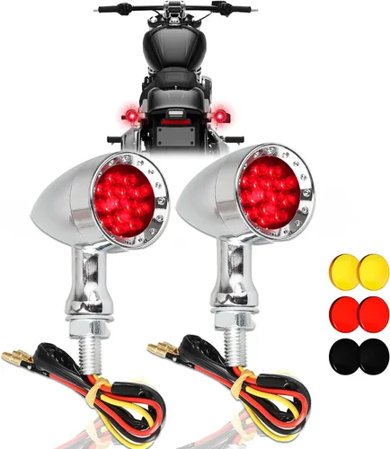 Vista 8 de DREAMIZER 2 piezas de luces intermitentes para motocicleta con 15 LEDs, cromadas, tipo bala, lámparas indicadoras delanteras y traseras, compatibles