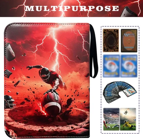 Vista 4 de Carpeta de tarjetas de fútbol con 400 bolsillos, álbum de tarjetas intercambiables impermeable con 50 fundas extraíbles, 3 anillos con cremallera