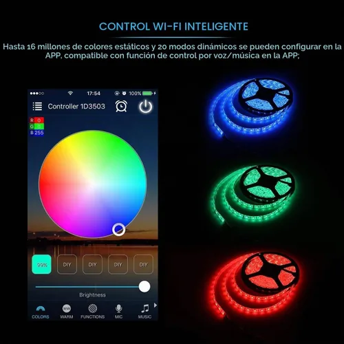 Vista 4 de iNextStation - Controlador LED Inteligente RGB WiFi con Salida de 4 Pines Compatible con Alexa/Google Home Assistant/IFTTT para Android/iOS