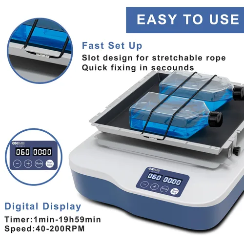 Vista 4 de ONiLAB Agitador orbital digital con velocidad ajustable 40-200RPM, capacidad 2KGS, agitador rotador orbital con modo continuo o modo temporizador