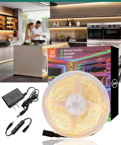 Vista 12 de Tira de luces LED COB verde de 10 pies, 24 V, regulable, alta CRI95+, ultra brillante, flexible, tira de luces LED, tira de luces para el día de San