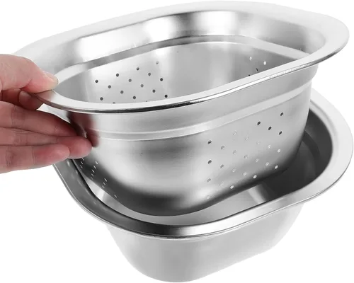Vista 5 de Zerodeko Juego de cuencos de acero inoxidable para fregadero de cocina cuadrado, cesta de almacenamiento de metal, gran capacidad, fruta, verduras