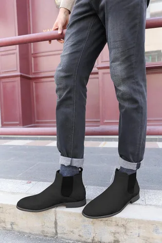 Vista 7 de Coutgo Botas Chelsea para hombre, botas de vestir cómodas de gamuza, botas de tobillo Chukka