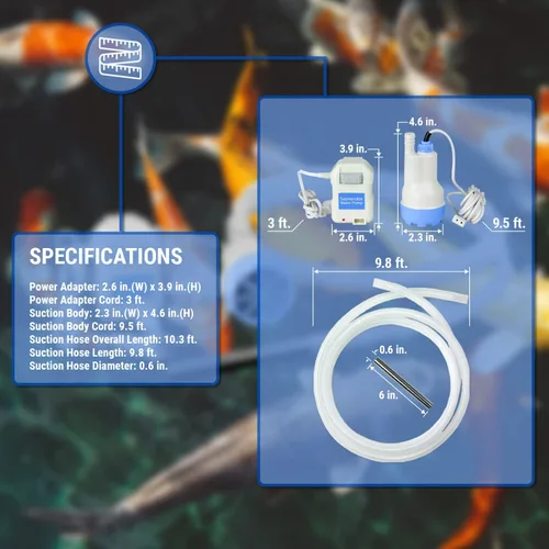 Vista 5 de TERA PUMP - Bomba de agua sumergible para tanque de peces de 12 V con manguera de descarga de 10 pies y entrada de malla filtrada, bomba de drenaje