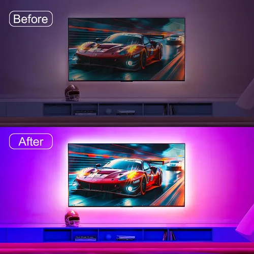 Vista 2 de Nexillumi - Luces LED para TV, retroiluminación LED de 13.2 pies para 32-65 pulgadas, tira de luces LED RGB detrás de la TV, control remoto por