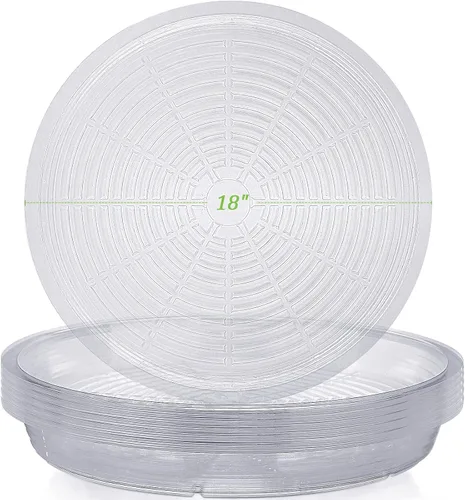 Vista 8 de Shellwei Paquete de 18 platillos de plástico de 16 pulgadas, bandejas de goteo extra grandes para macetas transparentes, bandeja de goteo