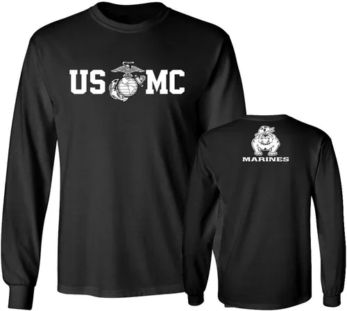 Vista 2 de Lucky Ride Marine Corps Bull Dog Front and Back USMC - Camiseta de manga larga para hombre