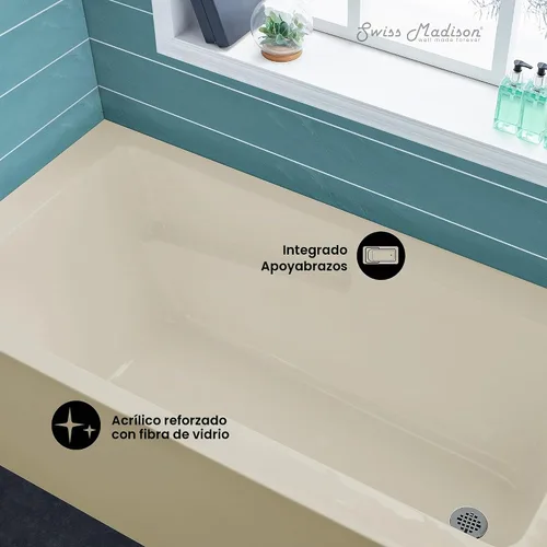 Vista 2 de Voltaire - Bañera de 54 x 30 pulgadas para alcoba de drenaje a mano derecha con delantal en bisque Bisqué Beige
