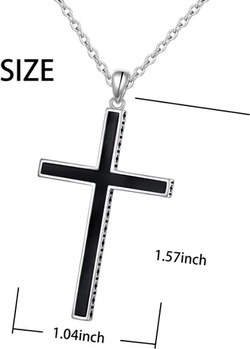 Vista 2 de FLYOW Collar de cruz para hombres, niños y mujeres, joyería de plata de ley 925 con cadena fuerte de 24 pulgadas de largo, regalos para el día