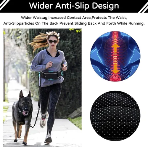 Vista 3 de Skmeditec Hands Free Dog Leash with Waist Bag for Large Dog Walking, Shock Absorbing Bungee Leash with Zipper Pouch for Running, Dual Padded Handles