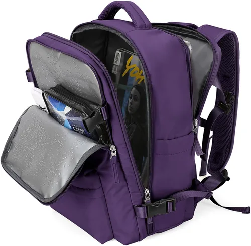 Vista 14 de WONHOX - Mochila grande, aprobada para vuelo, unisex, para viajes, trabajo, negocios o laptop, a1-Negro, Medium