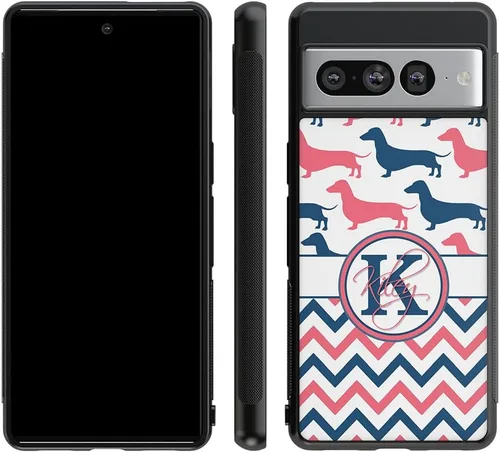Vista 5 de Dachshund Dog Chevron - Funda de goma negra personalizada compatible con Google Pixel 10, 10 Pro, 10 Pro XL, 9a, 9 Pro, Pixel 9, Pixel 9 Pro XL, 8a