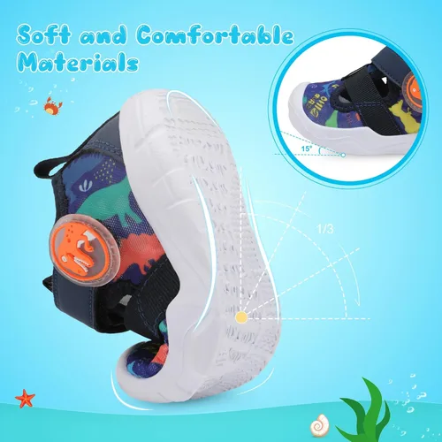 Vista 6 de JIASUQI Zapatos de agua para bebés y niños pequeños, sandalias de agua de secado rápido para niños pequeños, zapatos de playa y piscina