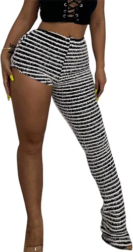 Vista 4 de Women Summer Skinny Striped Long Pants High Waist Hollow Out Tie-up Slim Fit Trousers Streetwear