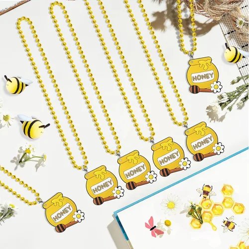 Vista 4 de CiciBear Paquete de 24 collares de miel para fiestas con cuentas de Mardi Gras para abejorro de abejorro, abeja, baby shower, baby shower