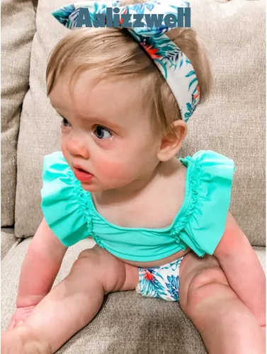 Vista 3 de Aalizzwell Traje de baño de bikini para bebé niña con diadema