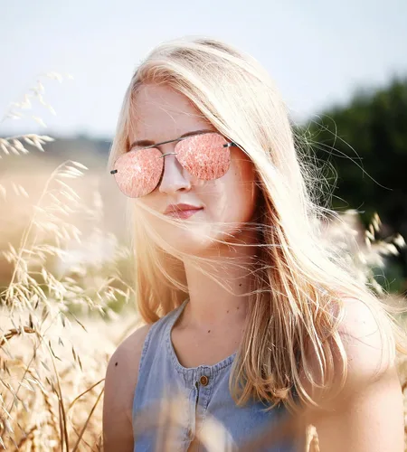 Vista 2 de FEISEDY Gafas de sol polarizadas de aviador para hombres y mujeres, visión nocturna, aviadores, reducen el deslumbramiento, B2294, Sin montura rosa