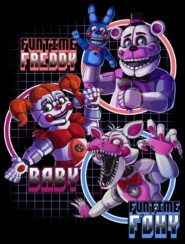 Vista 2 de Five Nights Sister Location Funtime Freddy Foxy y Baby Boy Camiseta negra