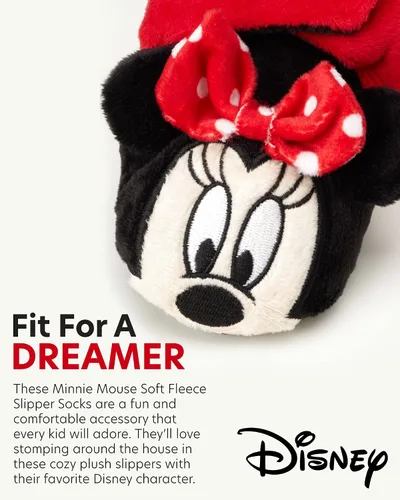 Vista 3 de Disney Botines Minnie Mouse para bebés y niñas, calcetines de vellón suave (recién nacidobebé)