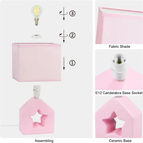 Vista 6 de Vera - Lámpara de mesa pequeña rosa para sala de estar como lámpara de mesita de noche para dormitorio, lámpara de mesa moderna de cerámica