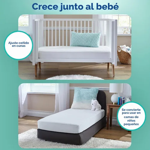 Vista 7 de Sealy Posture Perfect - Colchón impermeable de 2 etapas para cuna y colchón para cama de bebé, espuma viscoelástica híbrida y 150 bobinas de alta