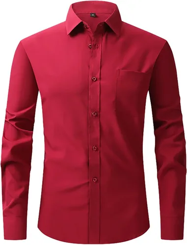 Vista 8 de Camisas de vestir de ajuste regular para hombre, de manga larga, elásticas, sin arrugas, con botones, blusa formal ligera y sólida