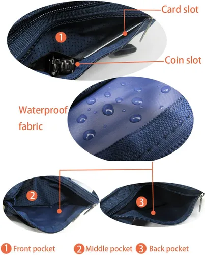 Vista 37 de Bolsa de cintura ultrafino con ranuras c/visualización para tarjeta de crédito, para deportes, aire libre, correr, caminar, viajes.