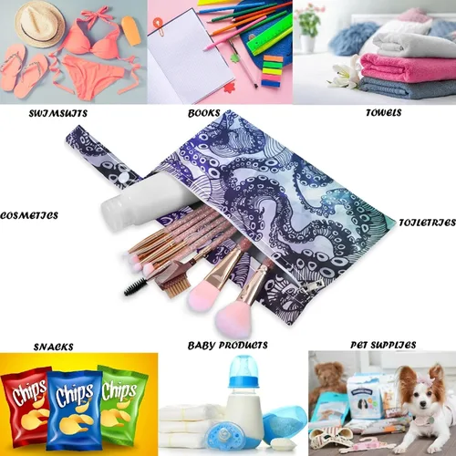Vista 3 de visesunny Abstract Octopus Hipster - 2 bolsas húmedas con bolsillos con cremallera, lavable, reutilizable, espaciosa, bolsa de pañales para viajes
