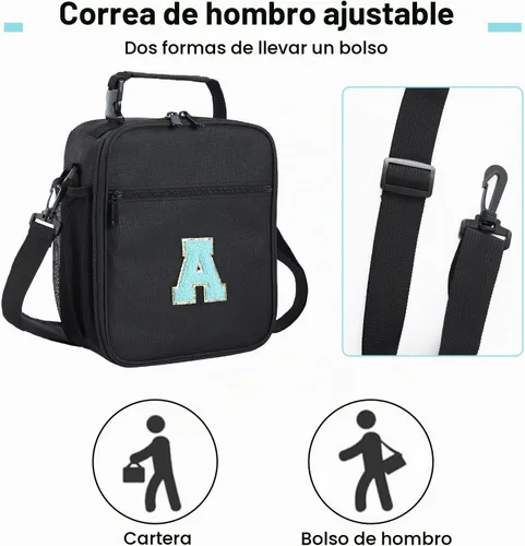 Vista 5 de ELEFOCUS Lonchera aislada con inicial para mujeres y hombres, bolsa de almuerzo personalizada con monograma con correa de hombro ajustable