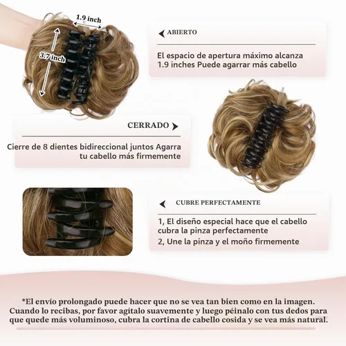 Vista 5 de RUWISS Extensiones de cabello humano real, ondulado y rizado, moño despeinado, cola de caballo para mujer (12H24# castaño rojo/rubio mediano)