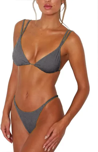 Vista 2 de ForBeautyShe - Bikini sexy de dos piezas, con tirantes dobles, para mujer, traje de baño en triángulo