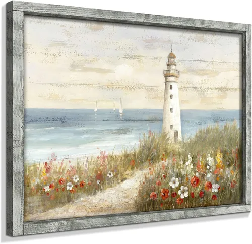 Vista 9 de Pintura enmarcada de paisaje marino: arte abstracto del océano, imagen costera, impresiones de veleros en madera en estilo moderno para decoración