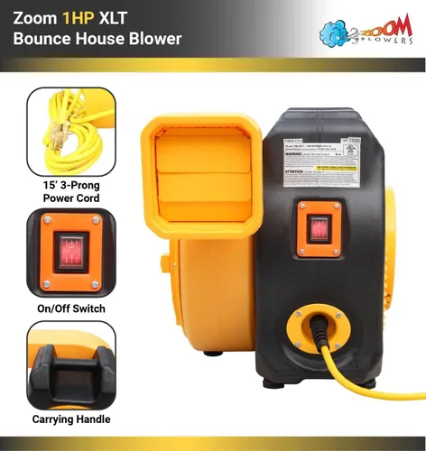 Vista 4 de Zoom Blowers XLT - Soplador inflable para castillo de salto animoso, toboganes de agua y carrera de obstáculos, eléctrico, eficiente de energía