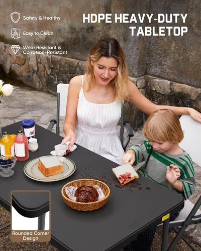 Vista 9 de FanttikOutdoor Folding Table 4 Foot Quick Adjust Portable Plastic 4 Heights Negro