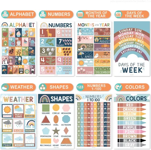 Vista 3 de Hadley Designs 16 carteles educativos para niños pequeños de 1 a 3 años, carteles laminados de aprendizaje para preescolar y jardín de infantes