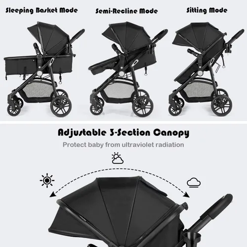 Vista 3 de Baby Joy - Cochecito de bebé, 2 en 1 convertible para cochecito de bebé, cochecito con cubierta para pies, soporte para tazas, gran espacio