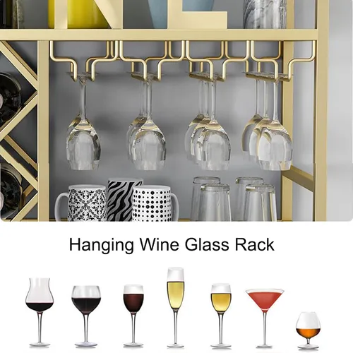 Vista 3 de Estantes de metal para vino, estantes de bar montados en la pared con soporte colgante para copas de vino, estante de exhibición de botellas